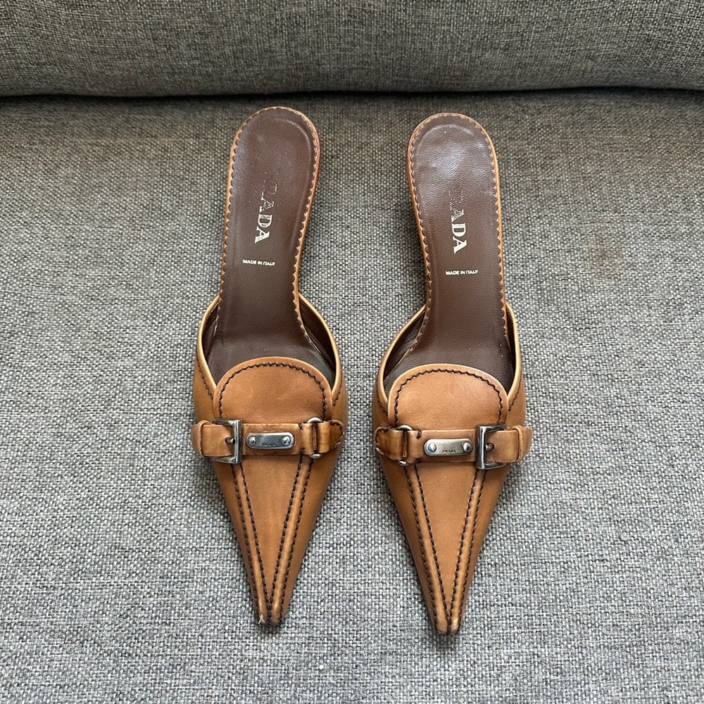 Vintage Prada leather logo mules